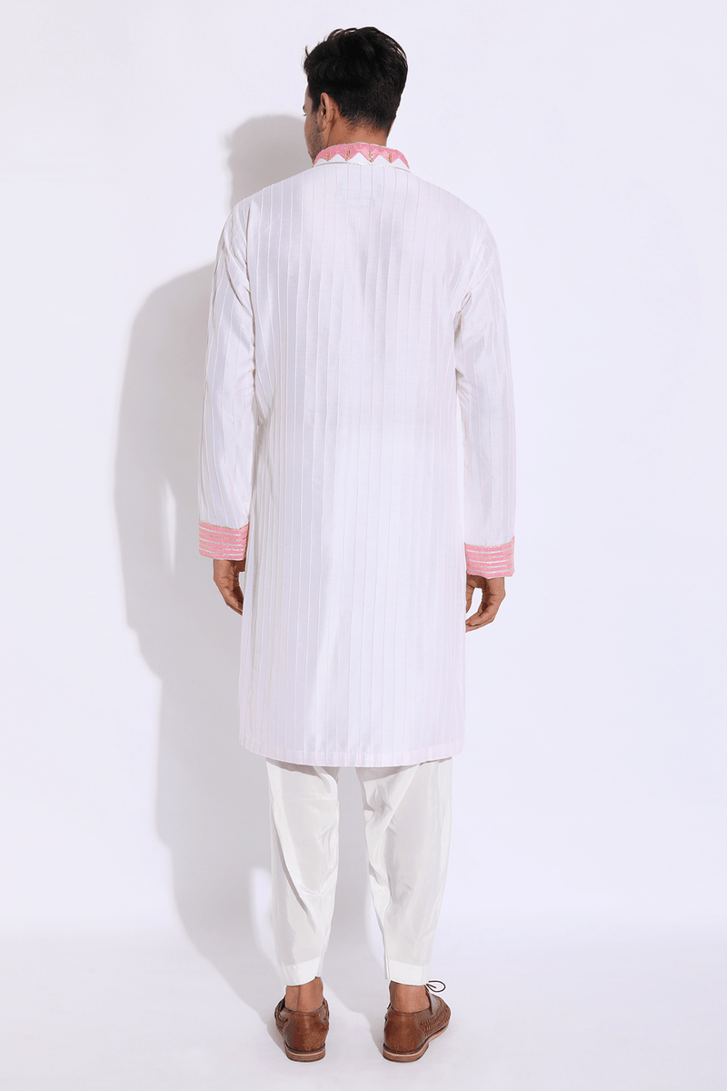 Ivory with pink pleating detail kurta set (Express Delivery) - Kunal Anil Tanna