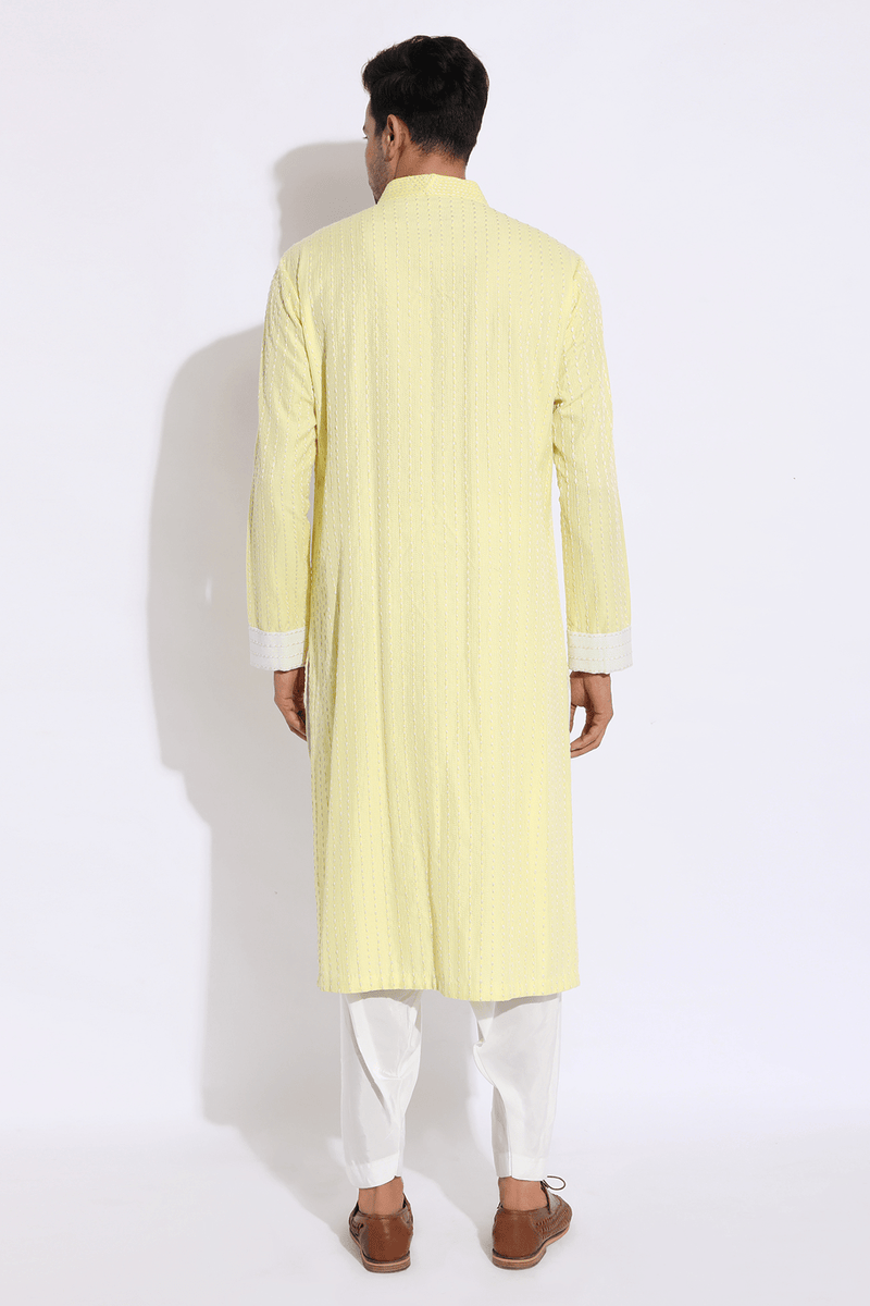 Light yellow with thread texture Kurta Set (Express Delivery) - Kunal Anil Tanna
