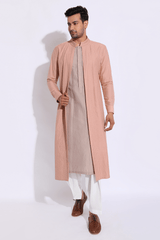 Salmon and grey mock layered kurta set (Express Delivery) - Kunal Anil Tanna