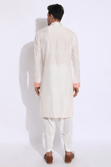 Ivory with Peach and Orange Pleating Detail Kurta Set (Express Delivery) - Kunal Anil Tanna