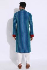 Blue with green texture kurta set (Express Delivery) - Kunal Anil Tanna
