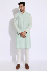 Light green with thread embroidery Kurta set - Kunal Anil Tanna