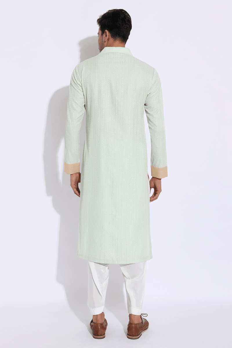 Light green with thread texture Kurta Set - Kunal Anil Tanna