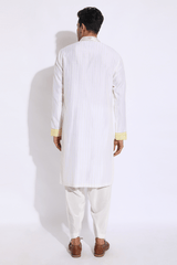 Ivory with Lime Yellow Matting detail Kurta Set - Kunal Anil Tanna