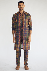Bandi Jacket with Multi-Coloured Mesh Print Kurta Shirt and Pants (Express Delivery) - Kunal Anil Tanna