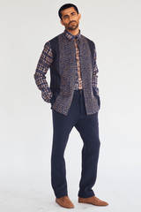 Textured Bandi Jacket with Printed Shirt and Quilted Trousers (Express Delivery) - Kunal Anil Tanna