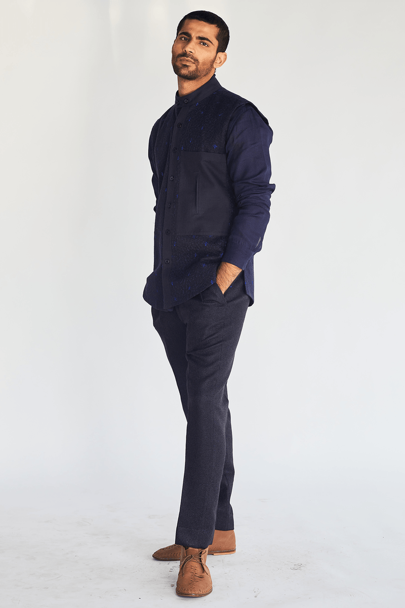 Blue Textured Trousers - Kunal Anil Tanna