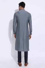 Grey asymmetrical mock layered textured kurta set (Express Delivery) - Kunal Anil Tanna