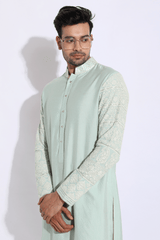 Light green with thread embroidery Kurta set - Kunal Anil Tanna