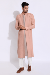 Salmon and grey mock layered kurta set (Express Delivery) - Kunal Anil Tanna