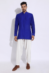 Green brocade bandi jacket with blue kurta set (Express Delivery) - Kunal Anil Tanna