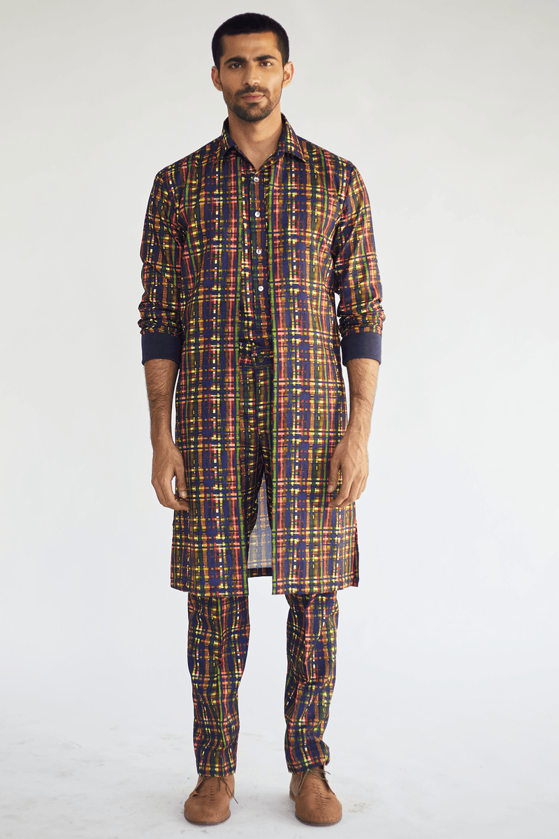 Bandi Jacket with Multi-Coloured Mesh Print Kurta Shirt and Pants - Kunal Anil Tanna