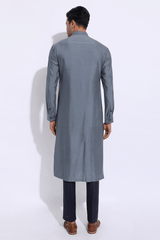 Grey asymmetrical mock layered textured kurta set - Kunal Anil Tanna