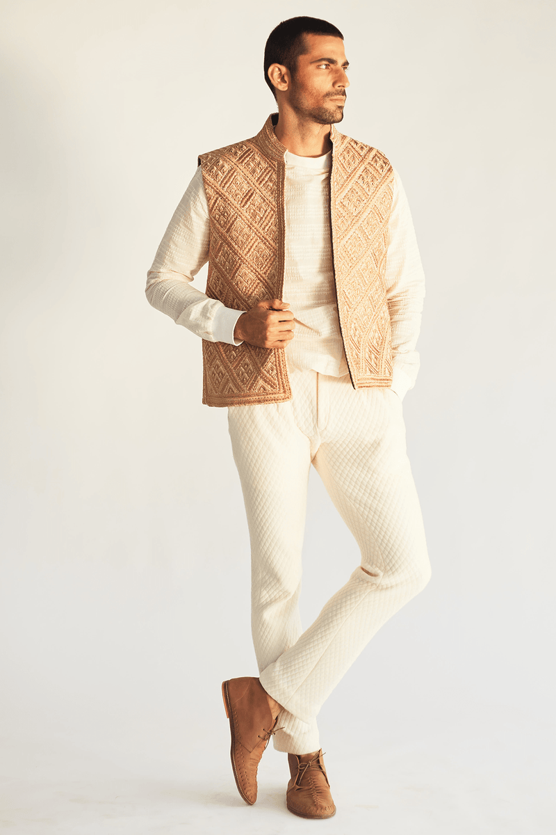 Geometric Embroidery Bandi Jacket with Pullover and Pants - Kunal Anil Tanna