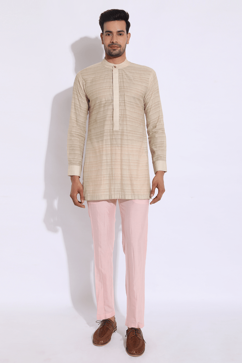 Ivory Kurta with Peach Aligarhi Set - Kunal Anil Tanna