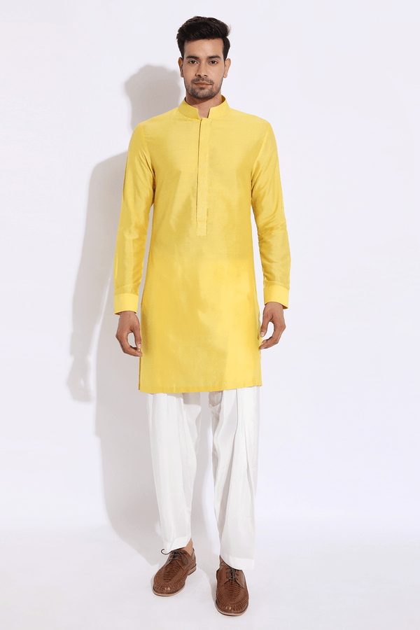 Yellow thread textured bandi kurta set (Express Delivery) - Kunal Anil Tanna