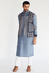 Textured Bandi Jacket with Long Kurta & Pleated Trouser - Kunal Anil Tanna