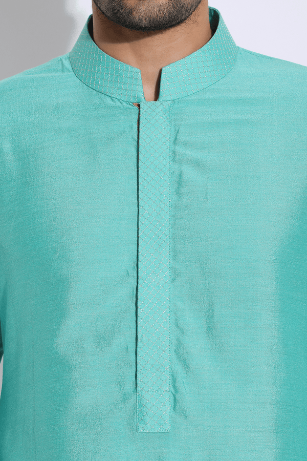 Turquoise Kurta Aligarhi Set - Kunal Anil Tanna