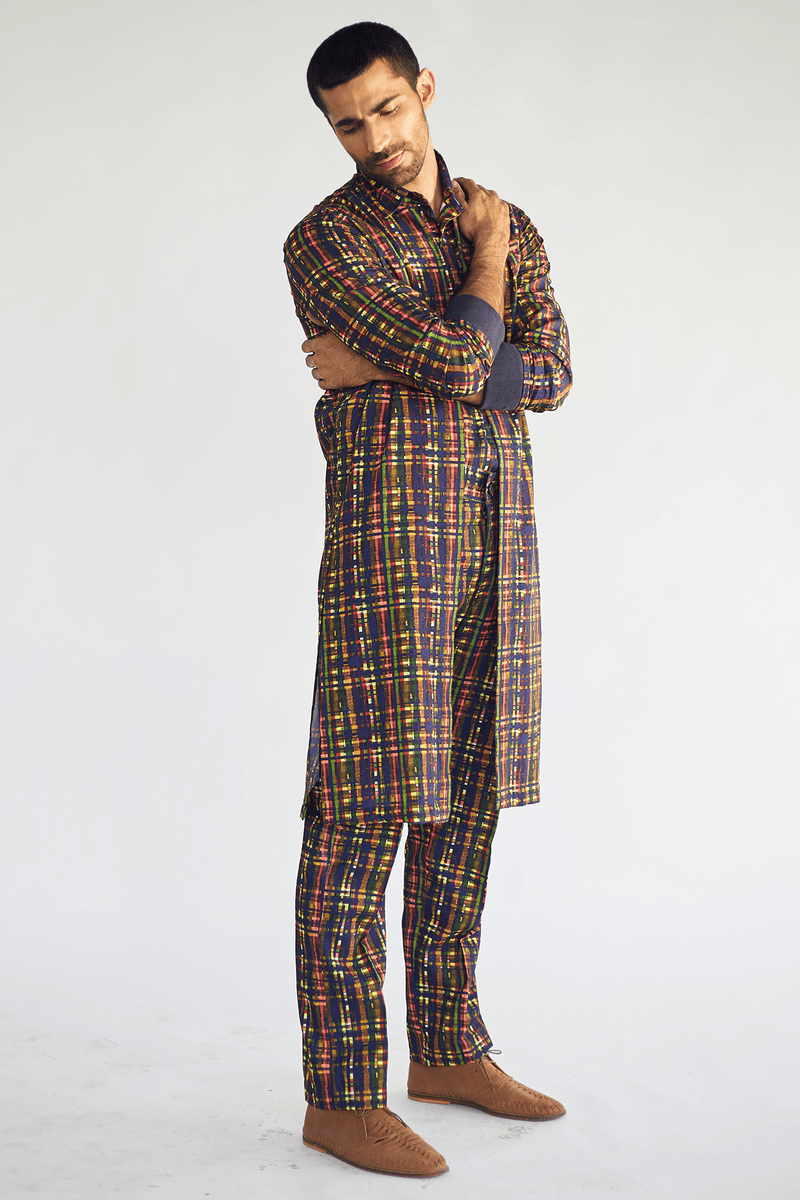 Bandi Jacket with Multi-Coloured Mesh Print Kurta Shirt and Pants - Kunal Anil Tanna