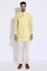 Asymmetrical Overlap Bandi Jacket with Kurta Set - Kunal Anil Tanna