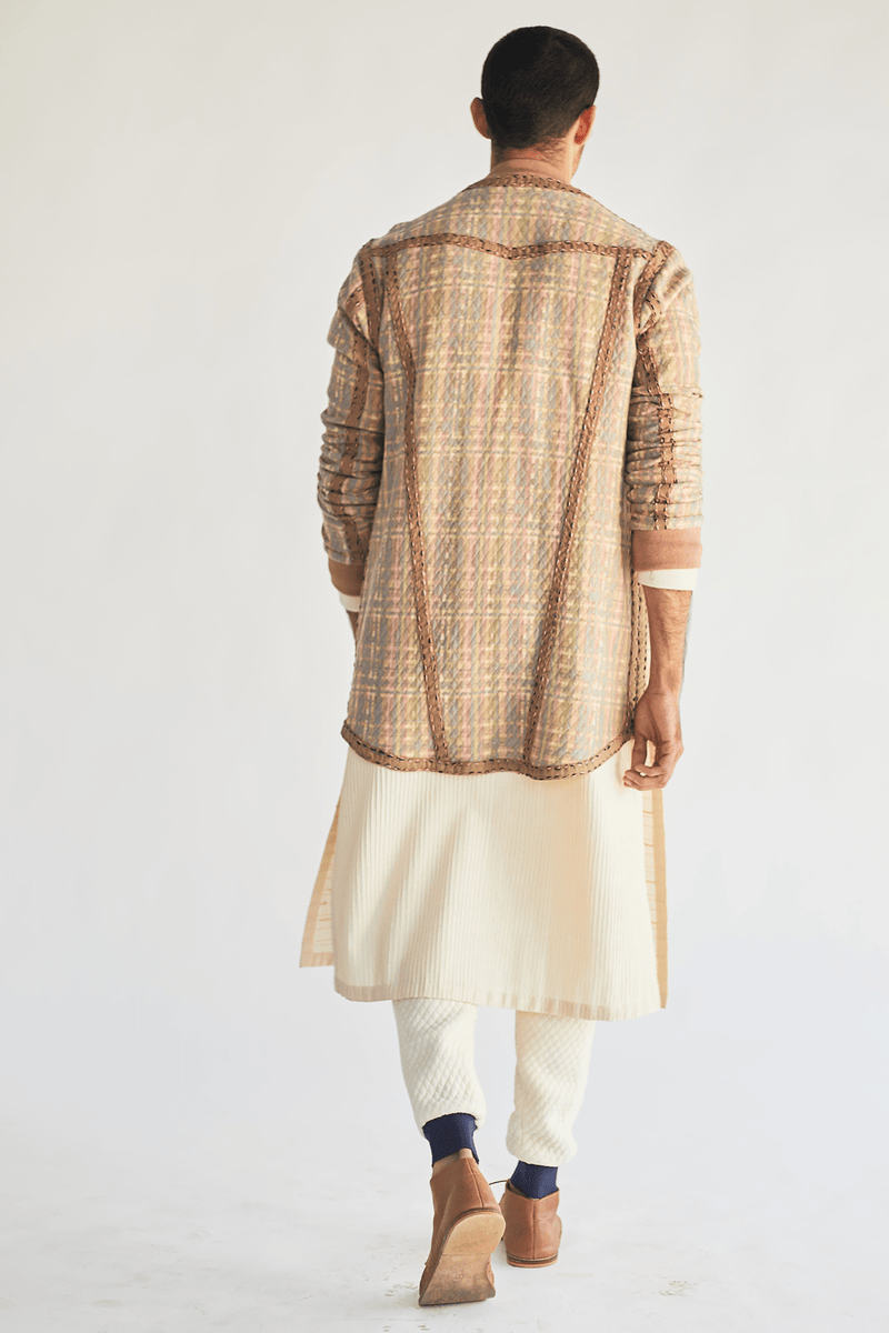 Printed Jacket With Ivory Kurta and Quilted Pants (Express Delivery) - Kunal Anil Tanna
