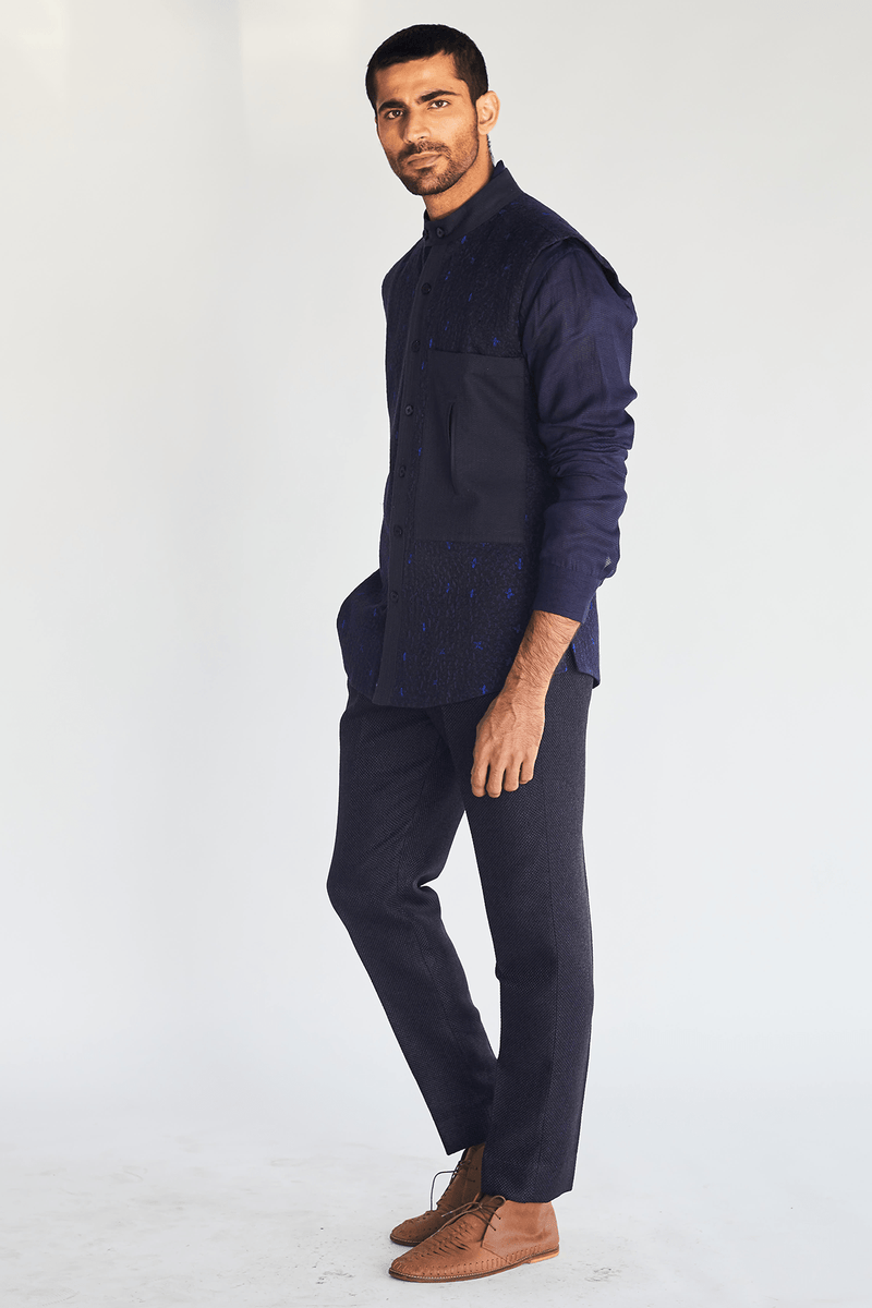Textured Bandi Jacket with Patched Pockets - Kunal Anil Tanna