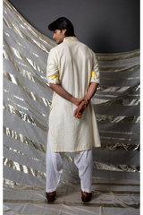 Off white yellow textured kurta set - Kunal Anil Tanna