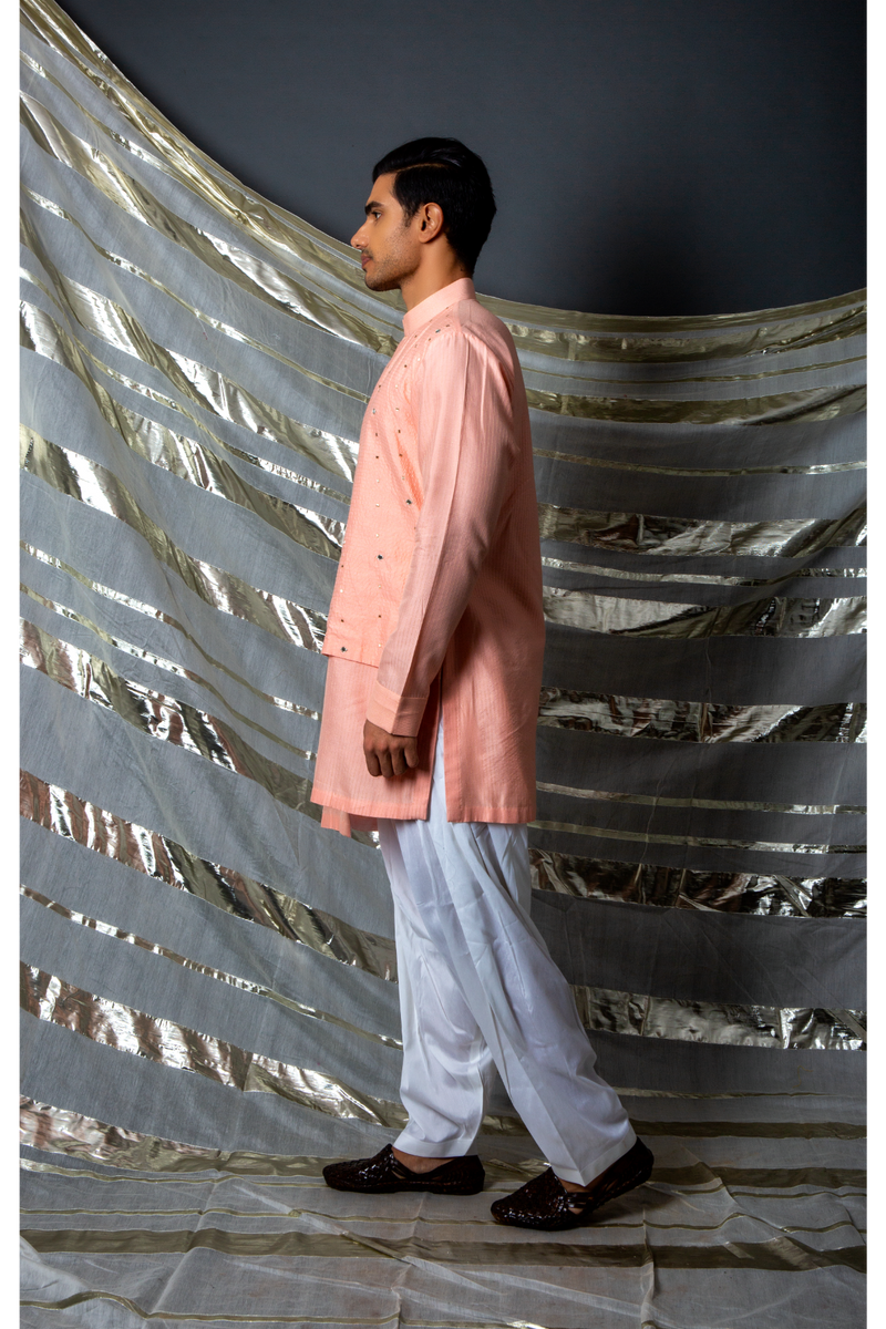 Peach layered kurta with off white salwar - Kunal Anil Tanna