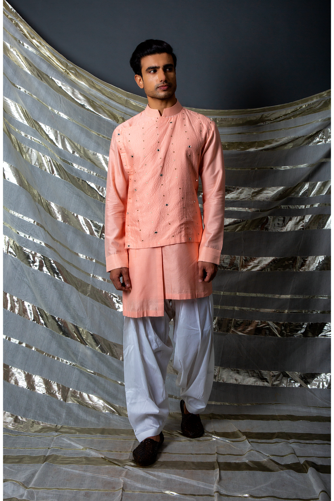 chinese dress ladies Peach layered kurta with off white salwar