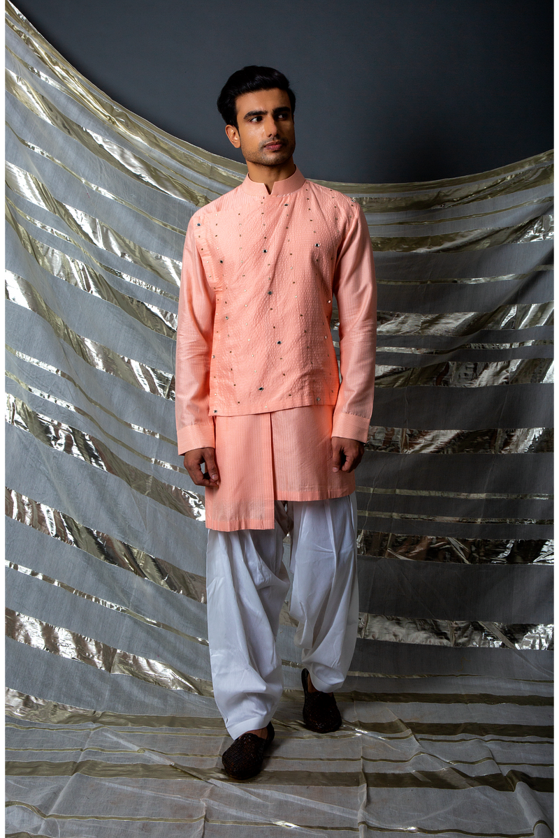 Peach layered kurta with off white salwar - Kunal Anil Tanna