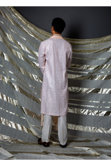 Off white with pink thread and gotta textured kurta set - Kunal Anil Tanna