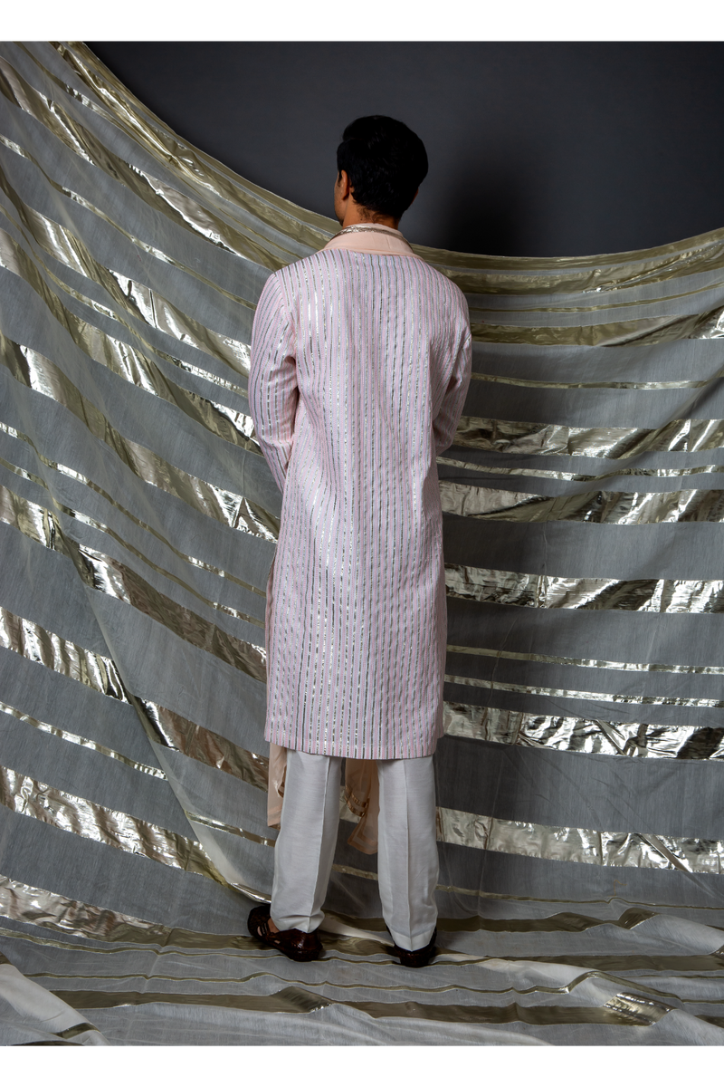 Off white with pink thread and gotta textured kurta set - Kunal Anil Tanna