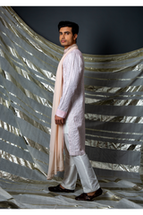 Off white with pink thread and gotta textured kurta set - Kunal Anil Tanna