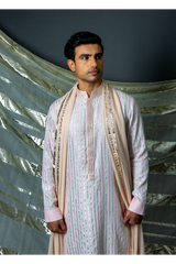 Off white with pink thread and gotta textured kurta set - Kunal Anil Tanna