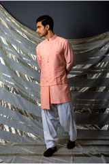 Peach layered kurta with off white salwar - Kunal Anil Tanna