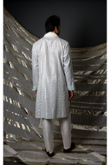 Off-white with blue thread and gotta textured kurta set - Kunal Anil Tanna