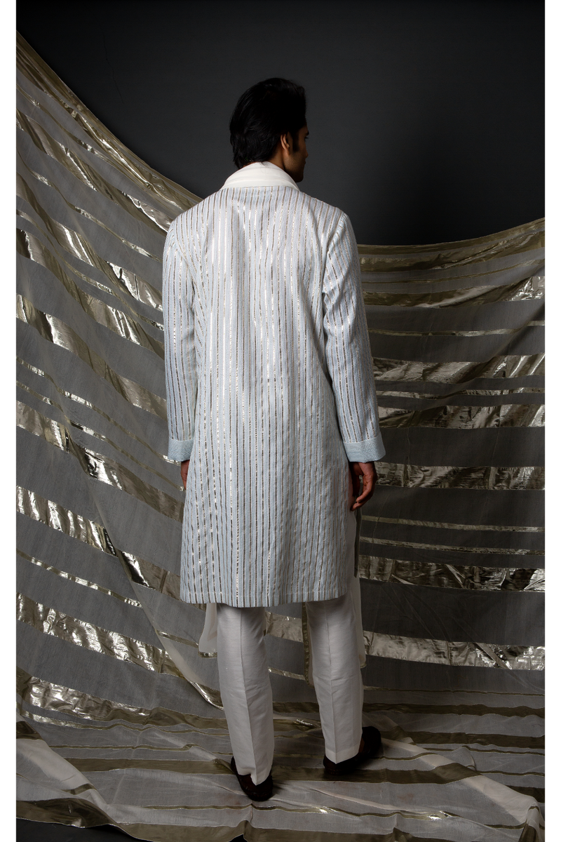 Off-white with blue thread and gotta textured kurta set - Kunal Anil Tanna