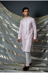 Off white with pink thread and gotta textured kurta set - Kunal Anil Tanna