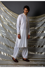 Off white beige thread pintucks kurta with pleating detail set - Kunal Anil Tanna