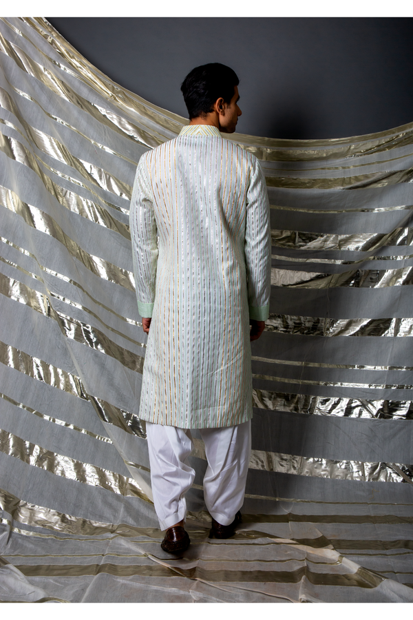Off white green thread and gotta textured kurta set - Kunal Anil Tanna