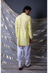 Yellow textured short kurta with off white pants - Kunal Anil Tanna