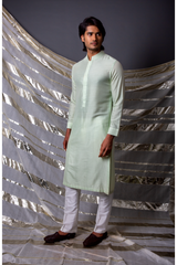 Green bandi jacket paired with long kurta and pyjama pants - Kunal Anil Tanna