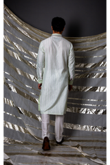 Off white green thread textured kurta set - Kunal Anil Tanna