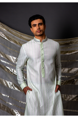 Off white green thread textured kurta set - Kunal Anil Tanna