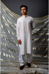 Off white pink thread textured kurta set - Kunal Anil Tanna