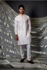 Off white pink thread textured kurta set - Kunal Anil Tanna