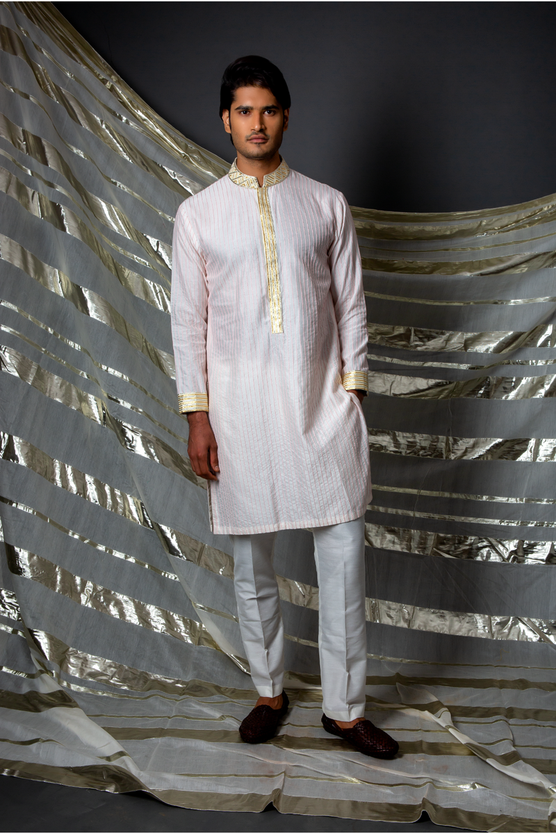 Off white pink thread textured kurta set - Kunal Anil Tanna