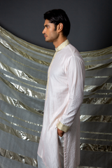 Off white pink thread textured kurta set - Kunal Anil Tanna