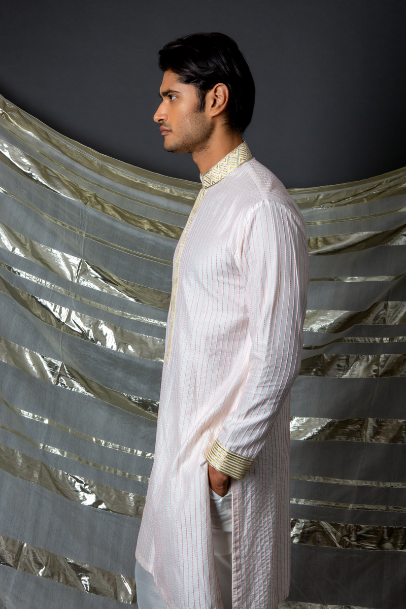 Off white pink thread textured kurta set - Kunal Anil Tanna
