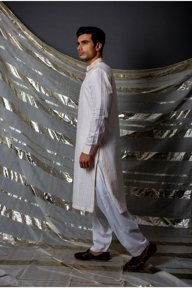 Off white pink thread textured kurta set - Kunal Anil Tanna